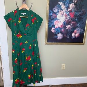 ModCloth Emily and Fin Green Floral A-Line Dress Large